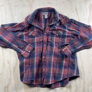 Wrangler Flannel Shirt Women 2XL Red Plaid Long Sleeve Western Pearl Snap Casual
